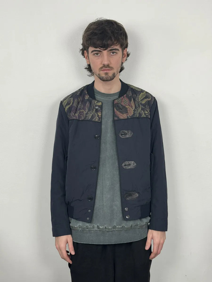 SS2014 Dries Van Noten Navy Floral Flowers Buttoned Jacket qEuQfAm 2