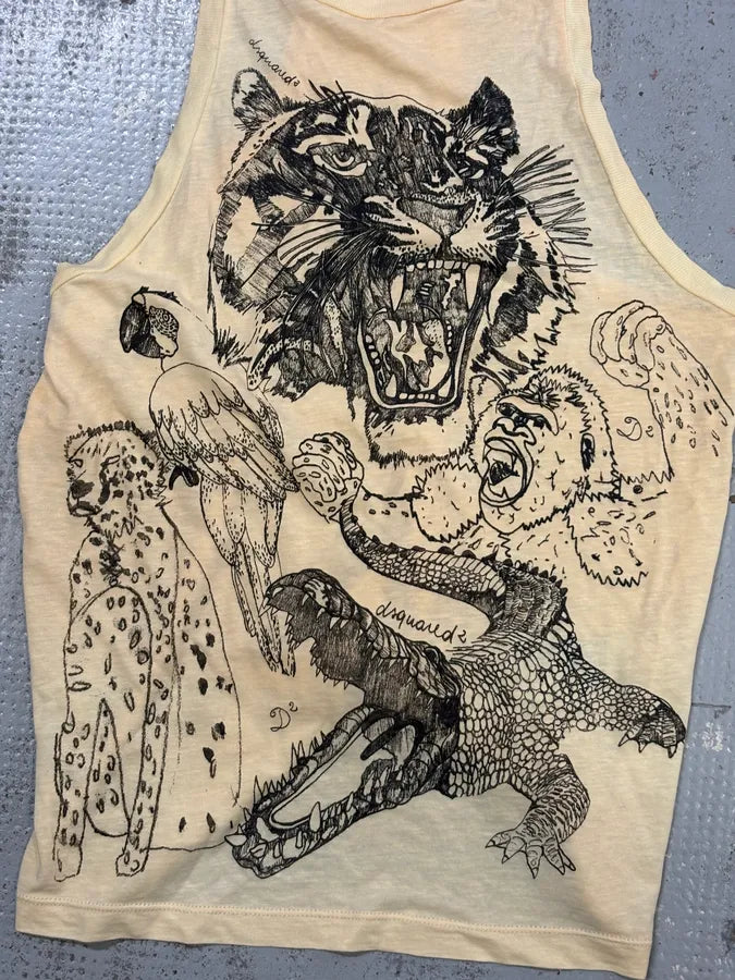 SS2014 Dsquared2 Beige Cotton Linen Tiger Jungle Top ETiUKLt 3