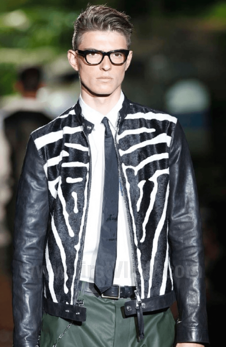 SS2014 Dsquared2 Black Leather Pony Hair Zebra Stripe Jacket eVXlIOU 1