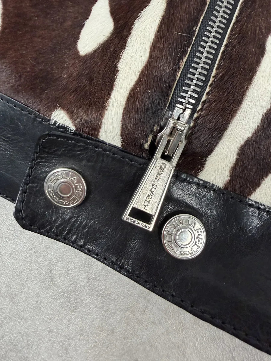 SS2014 Dsquared2 Black Leather Pony Hair Zebra Stripe Jacket eVXlIOU 10