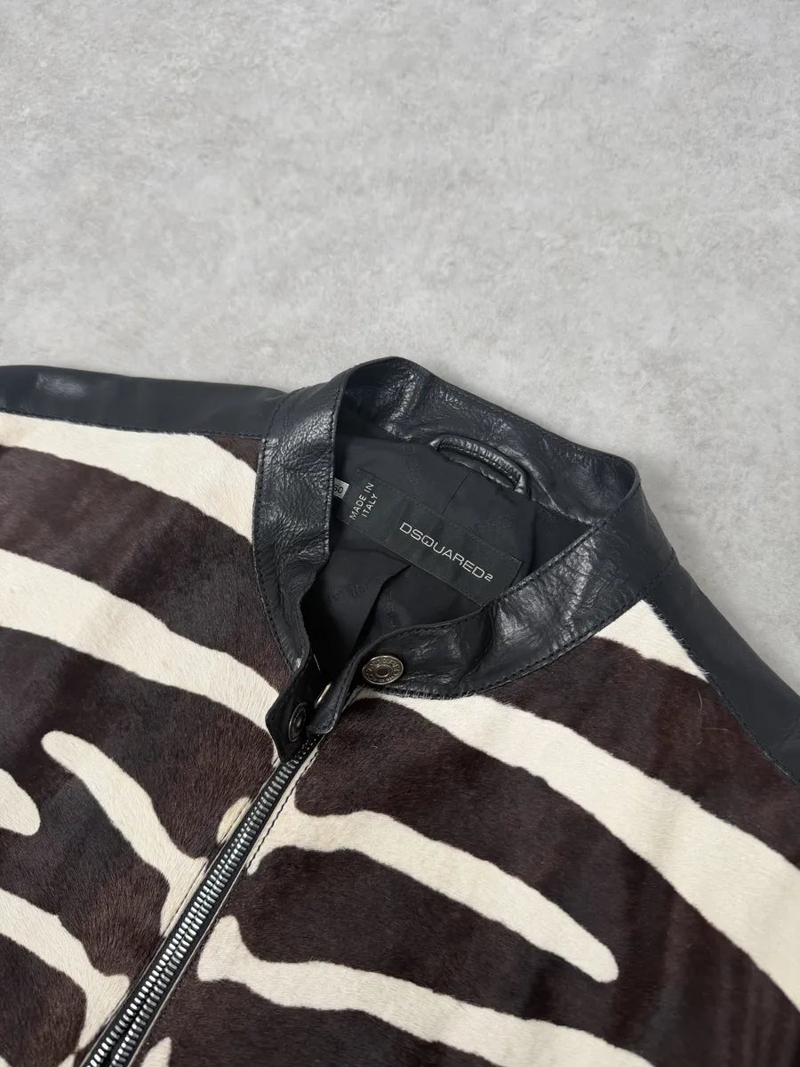 SS2014 Dsquared2 Black Leather Pony Hair Zebra Stripe Jacket eVXlIOU 14