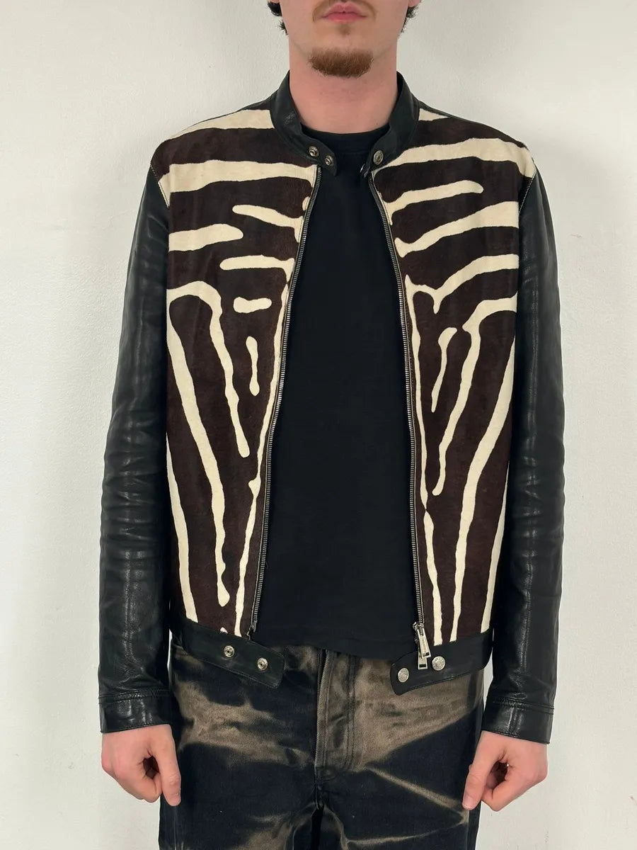 SS2014 Dsquared2 Black Leather Pony Hair Zebra Stripe Jacket eVXlIOU 3