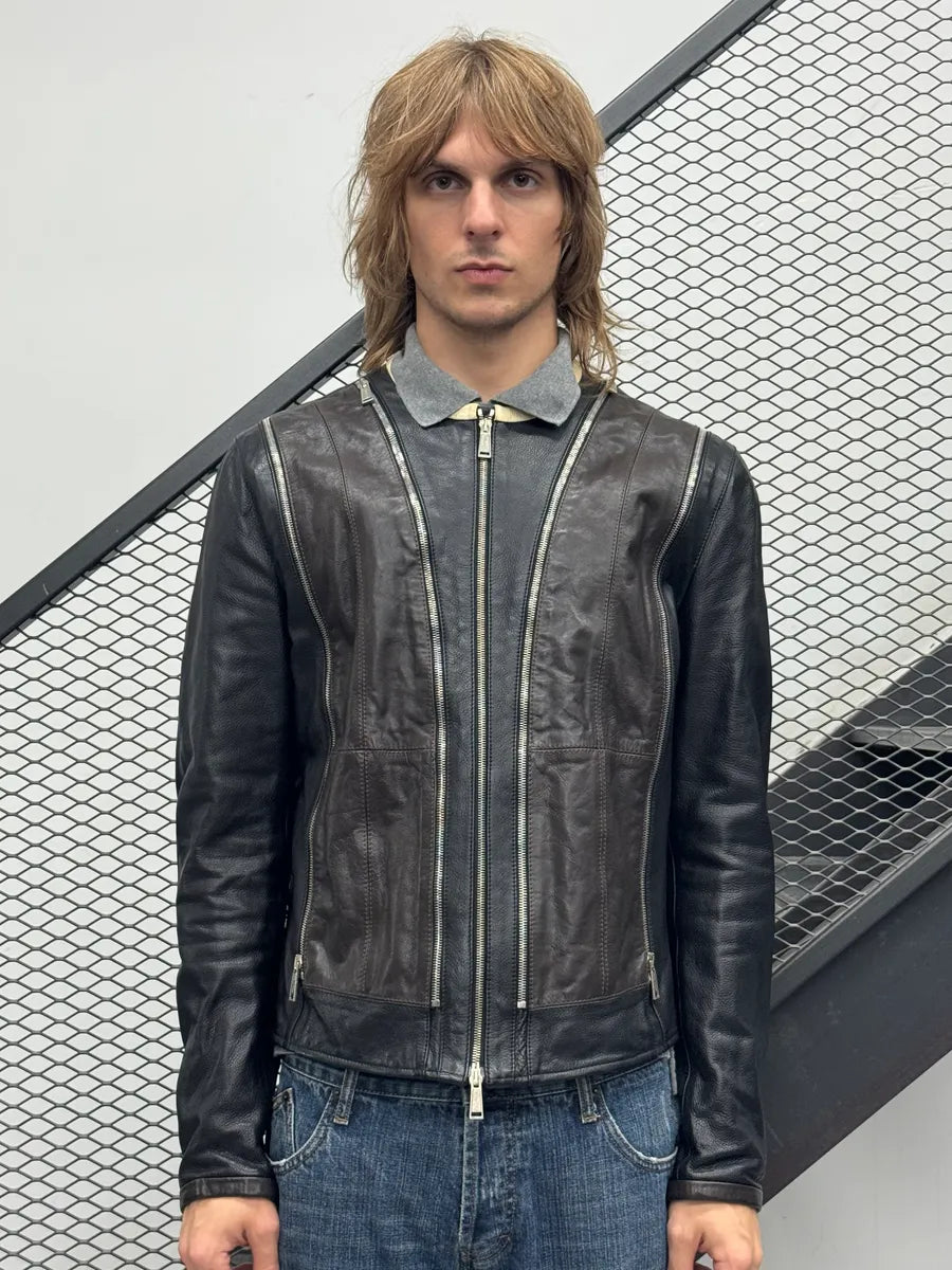 SS2014 Dsquared2 Ultra Zip Motorcycle Black & Brown Leather Jacket iPoJNvI 1