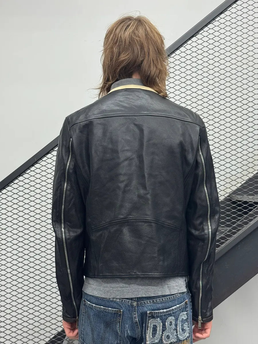 SS2014 Dsquared2 Ultra Zip Motorcycle Black & Brown Leather Jacket iPoJNvI 2