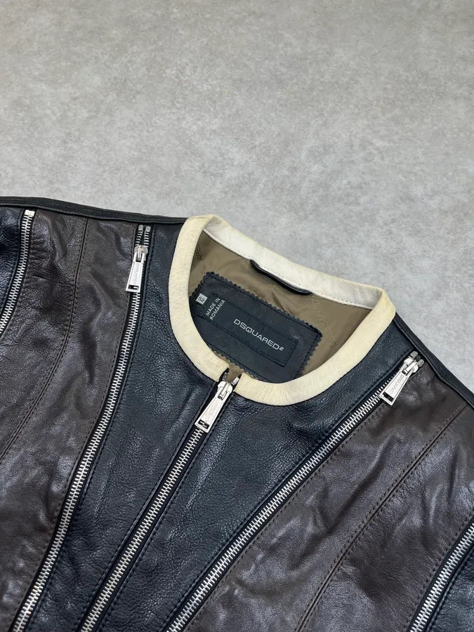 SS2014 Dsquared2 Ultra Zip Motorcycle Black & Brown Leather Jacket iPoJNvI 4