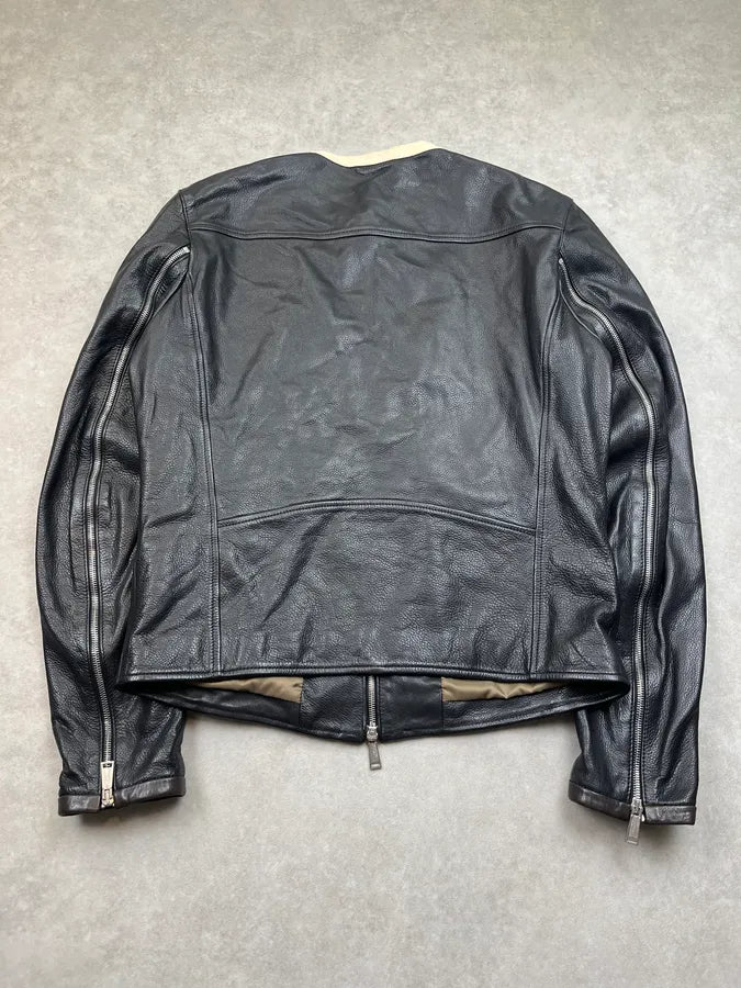 SS2014 Dsquared2 Ultra Zip Motorcycle Black & Brown Leather Jacket iPoJNvI 6
