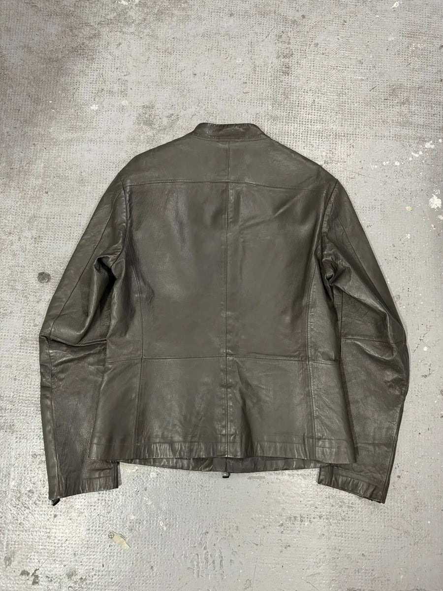 SS2014 Emporio Armani Asymmetrical Brut Grey Leather Jacket (M) 1