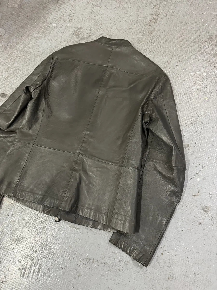 SS2014 Emporio Armani Asymmetrical Brut Grey Leather Jacket (M) 3