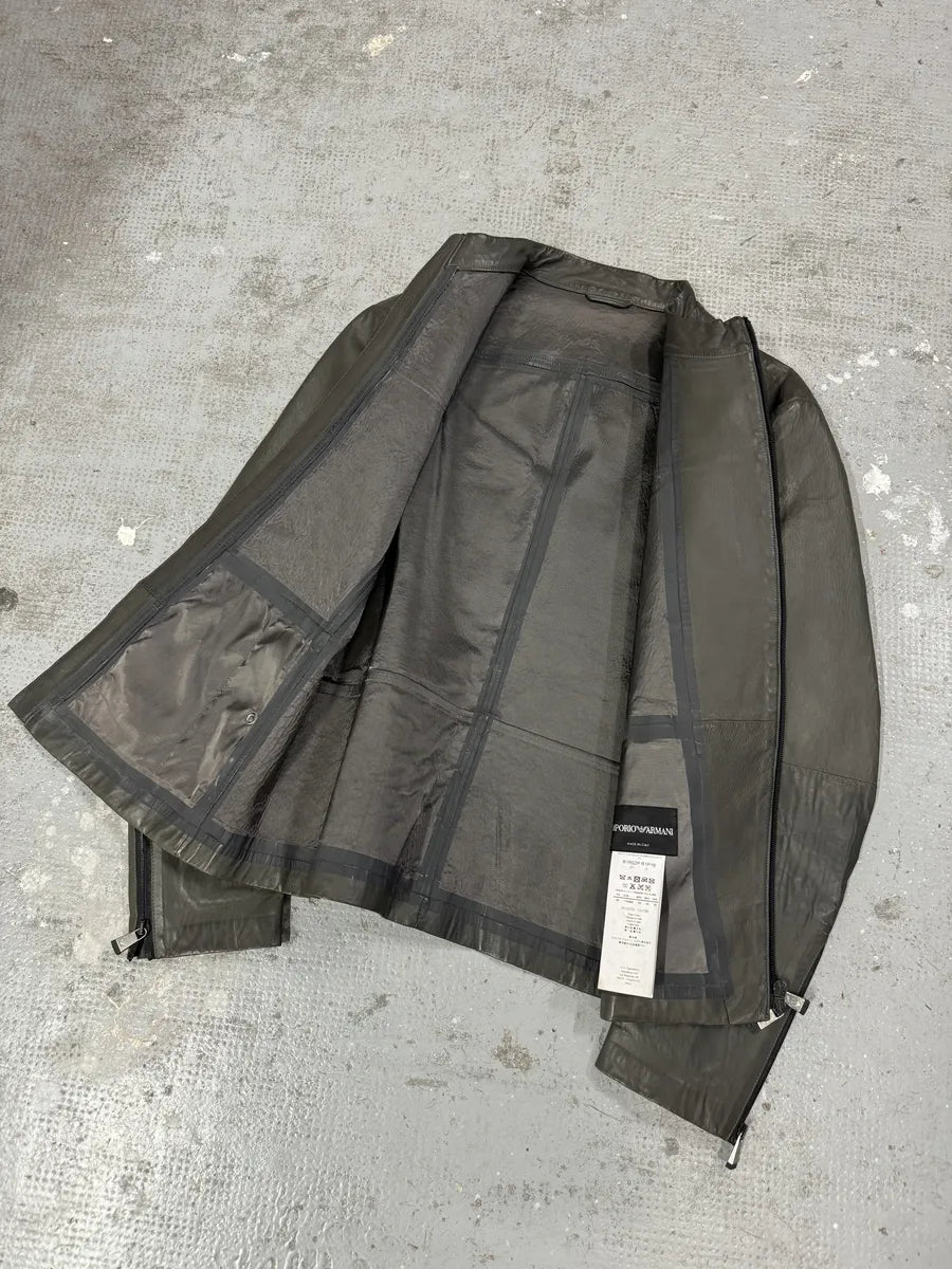 SS2014 Emporio Armani Asymmetrical Brut Grey Leather Jacket (M) 4