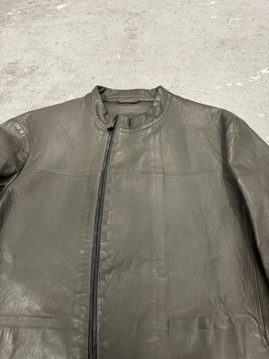 SS2014 Emporio Armani Asymmetrical Brut Grey Leather Jacket (M) 5