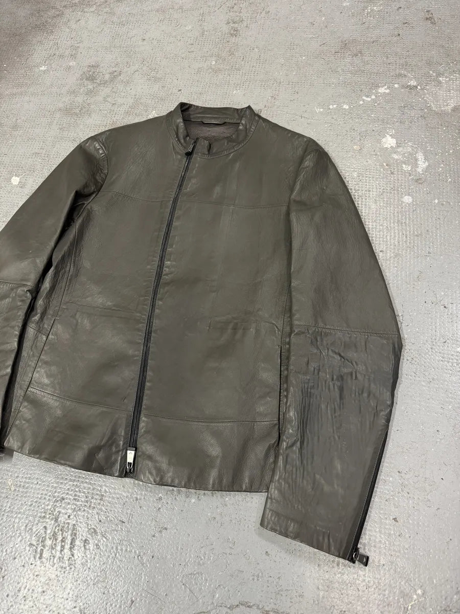 SS2014 Emporio Armani Asymmetrical Brut Grey Leather Jacket (M) 7
