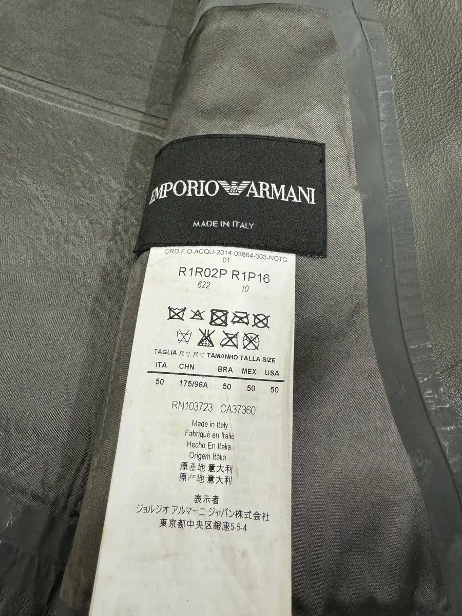 SS2014 Emporio Armani Asymmetrical Brut Grey Leather Jacket (M) 9