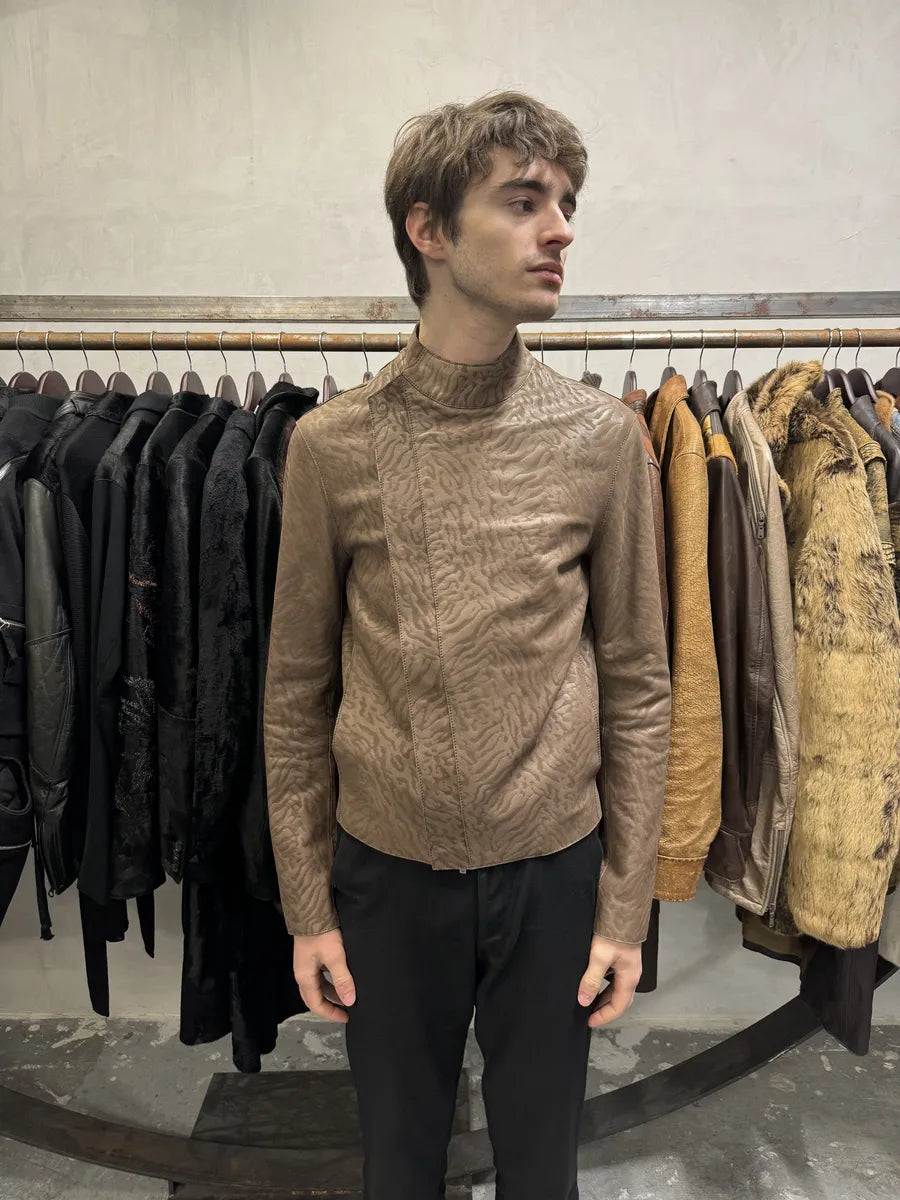 SS2014 Emporio Armani Asymmetrical Camouflage Leather Jacket nQaYfgw 3