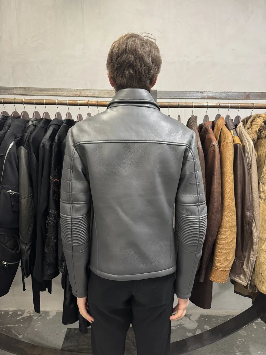 SS2014 Emporio Armani Asymmetrical Grey Biker Leather Jacket (S/M) OfkWeNY 3