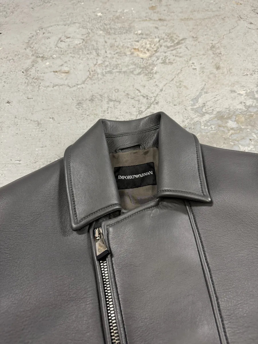 SS2014 Emporio Armani Asymmetrical Grey Biker Leather Jacket (S/M) OfkWeNY 5