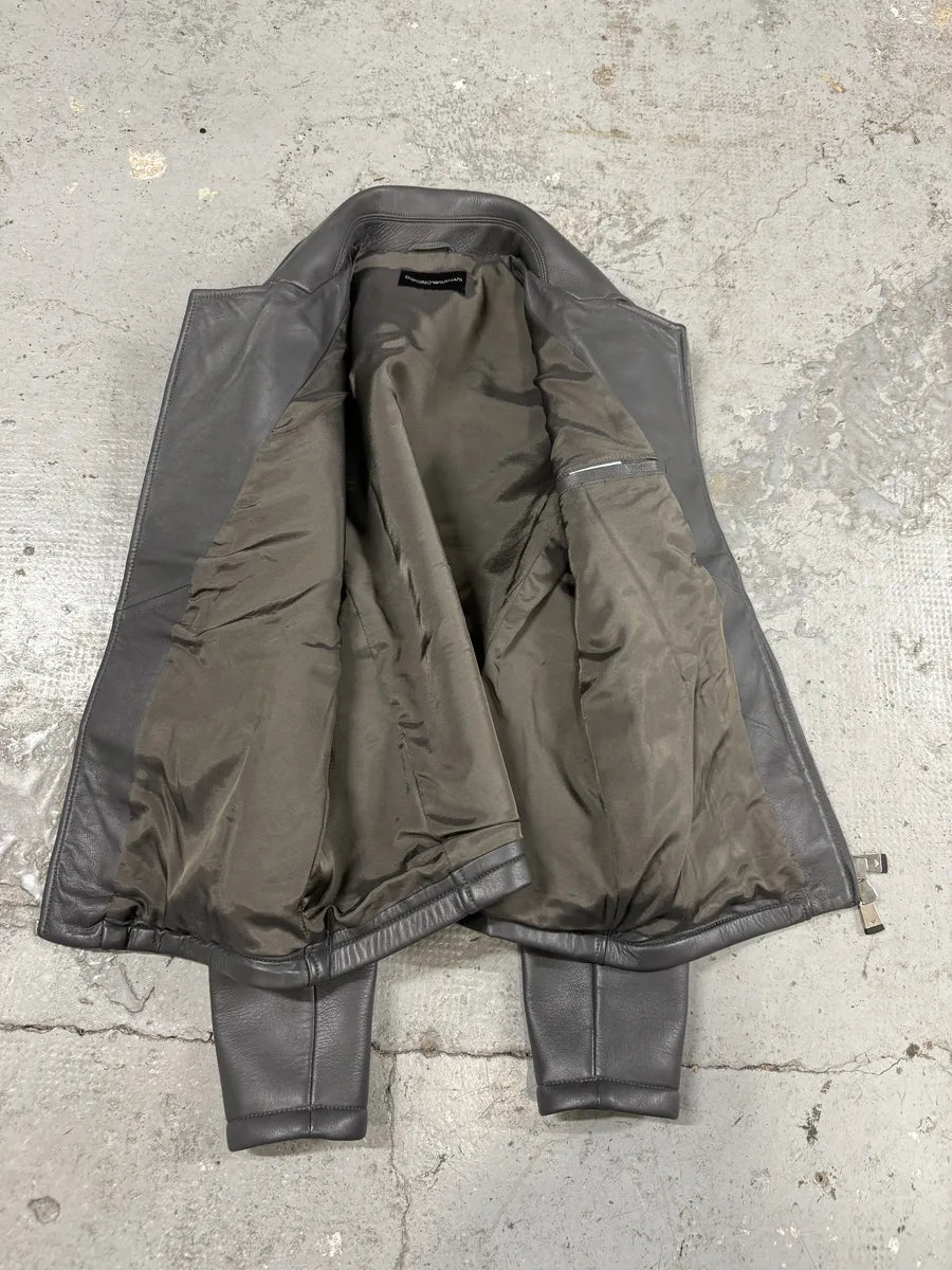 SS2014 Emporio Armani Asymmetrical Grey Biker Leather Jacket (S/M) OfkWeNY 7