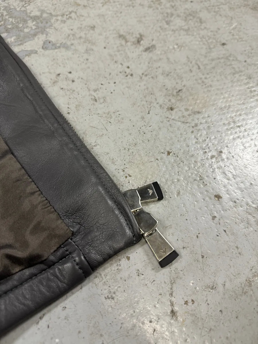 SS2014 Emporio Armani Asymmetrical Grey Biker Leather Jacket (S/M) OfkWeNY 9