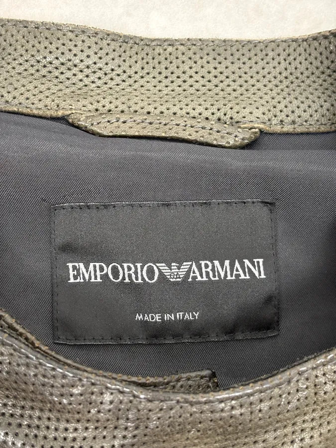 SS2014 Emporio Armani Asymmetrical Zip Perfored Grey Leather Jacket PNRctnI 8