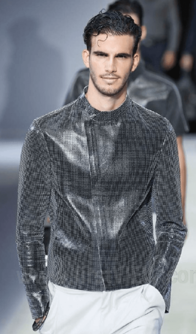 SS2014 Emporio Armani Asymmetrical Zip Perfored Grey Leather Jacket PNRctnI 10