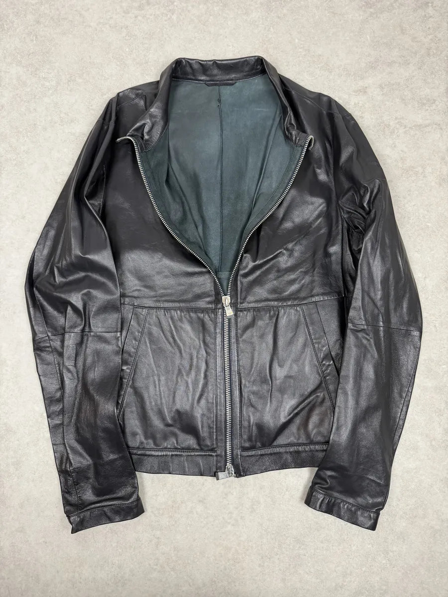 SS2014 Emporio Armani Biker Symetric Black Leather Jacket jSFGJkQ 1