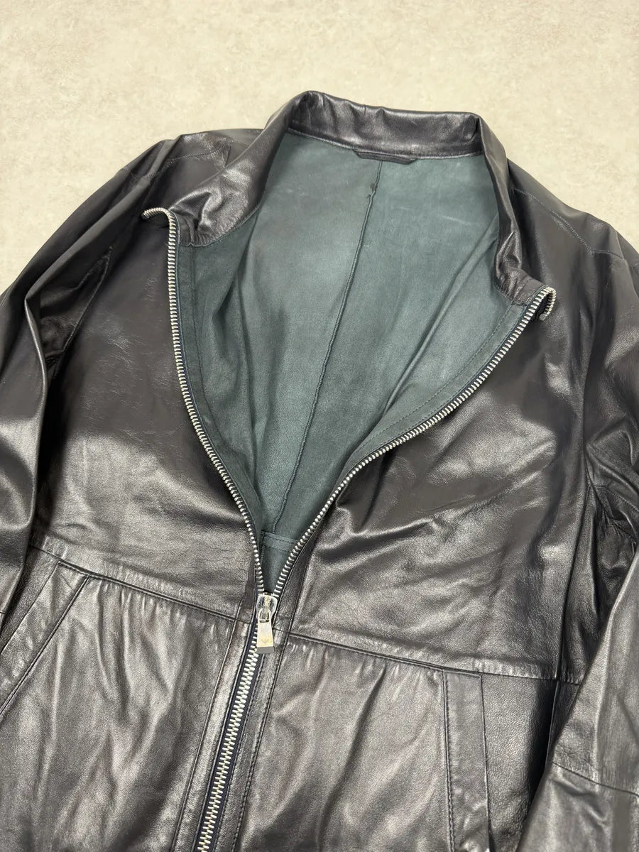 SS2014 Emporio Armani Biker Symetric Black Leather Jacket jSFGJkQ 5