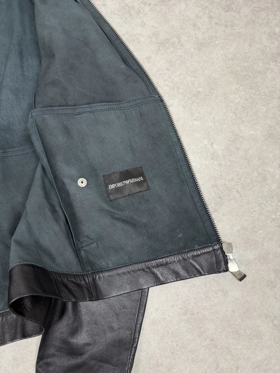 SS2014 Emporio Armani Biker Symetric Black Leather Jacket jSFGJkQ 7