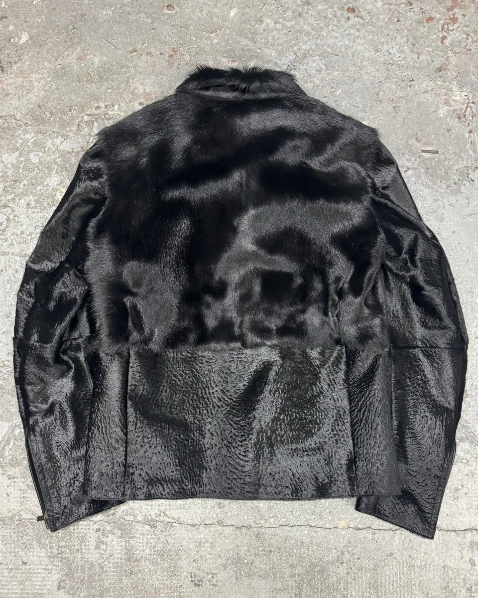SS2014 Emporio Armani Black Baby Calf Skin Fur Asymmetrical Jacket bHdgvgC 1