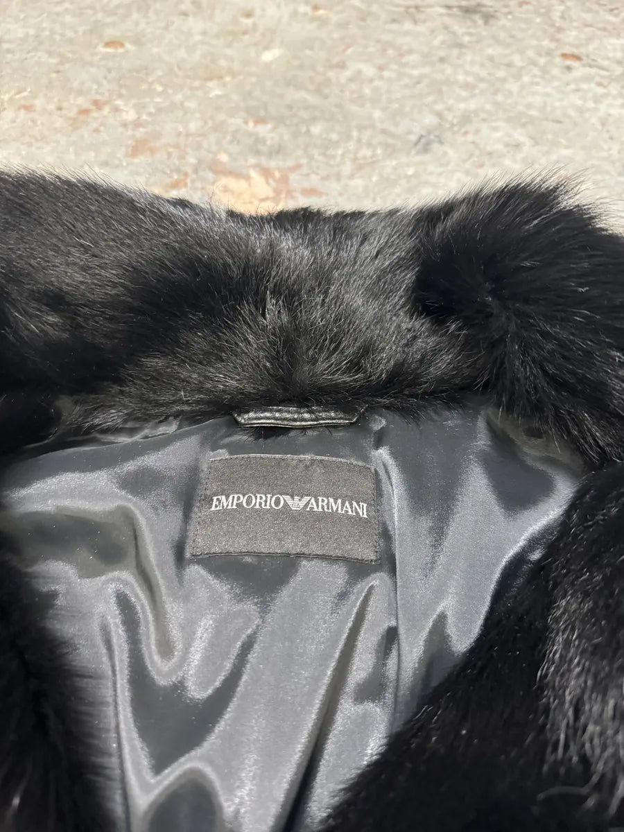 SS2014 Emporio Armani Black Baby Calf Skin Fur Asymmetrical Jacket bHdgvgC 10