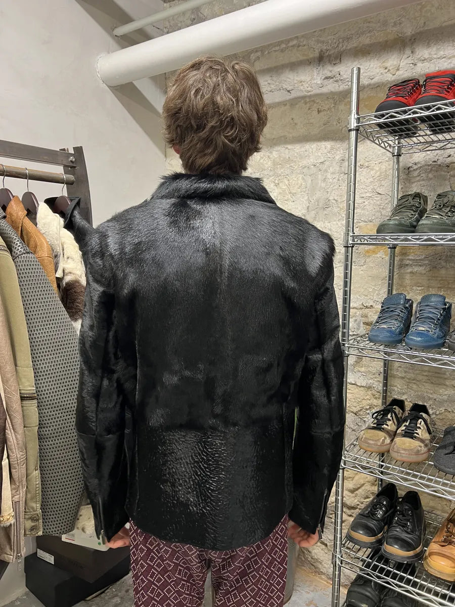 SS2014 Emporio Armani Black Baby Calf Skin Fur Asymmetrical Jacket bHdgvgC 3