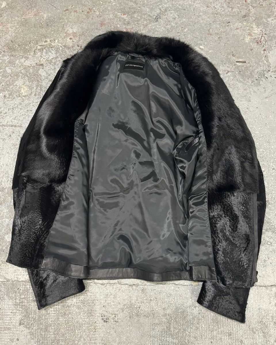 SS2014 Emporio Armani Black Baby Calf Skin Fur Asymmetrical Jacket bHdgvgC 5