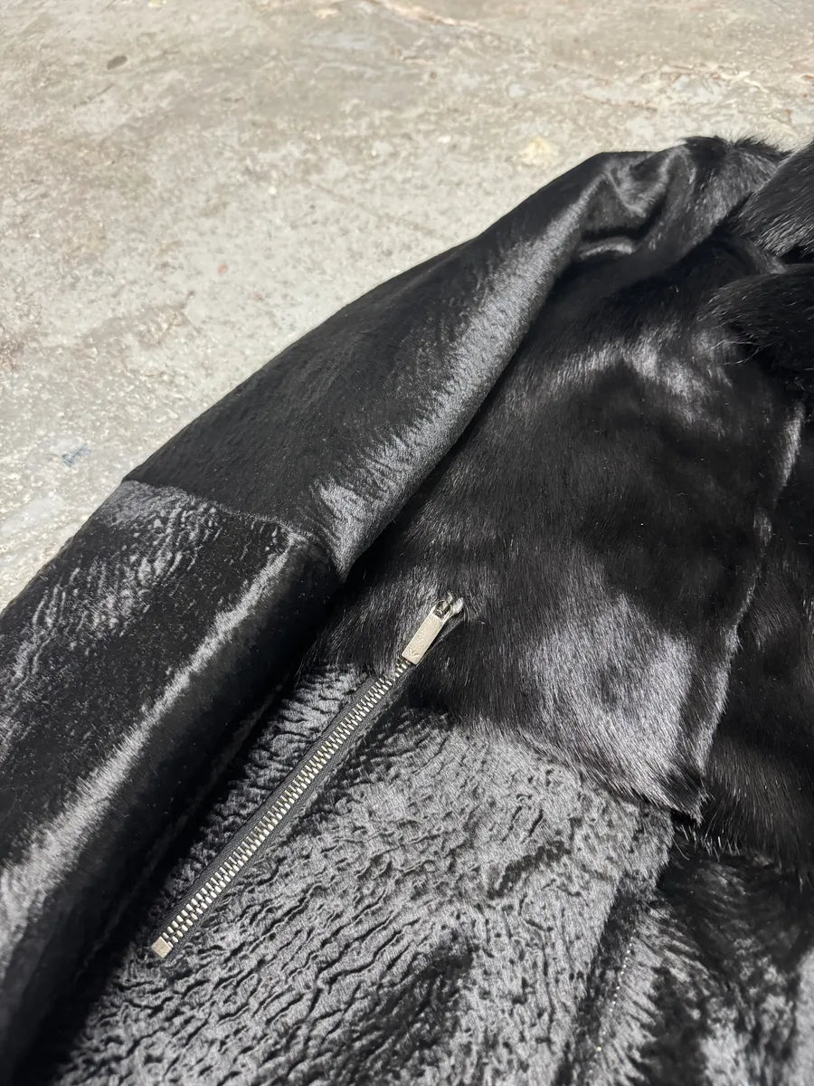 SS2014 Emporio Armani Black Baby Calf Skin Fur Asymmetrical Jacket bHdgvgC 6