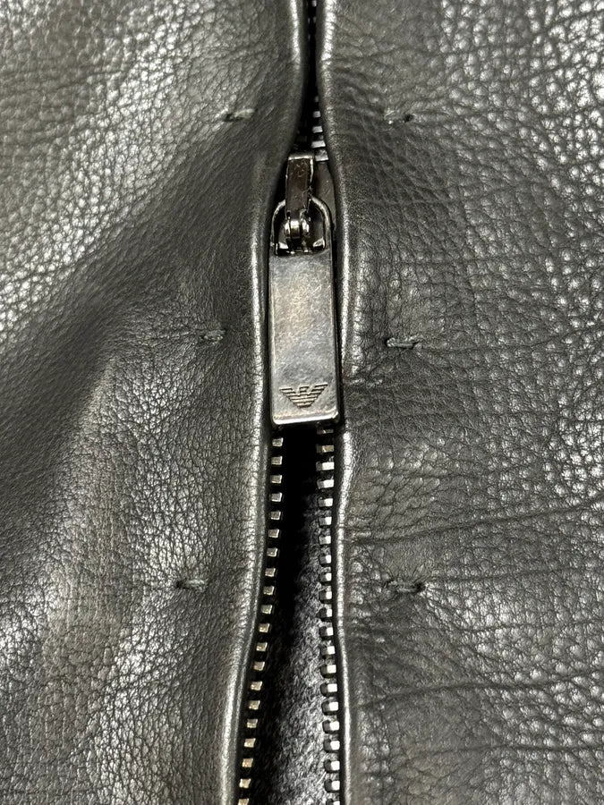 SS2014 Emporio Armani Black Leather Hooded Jacket jBQBzTF 7