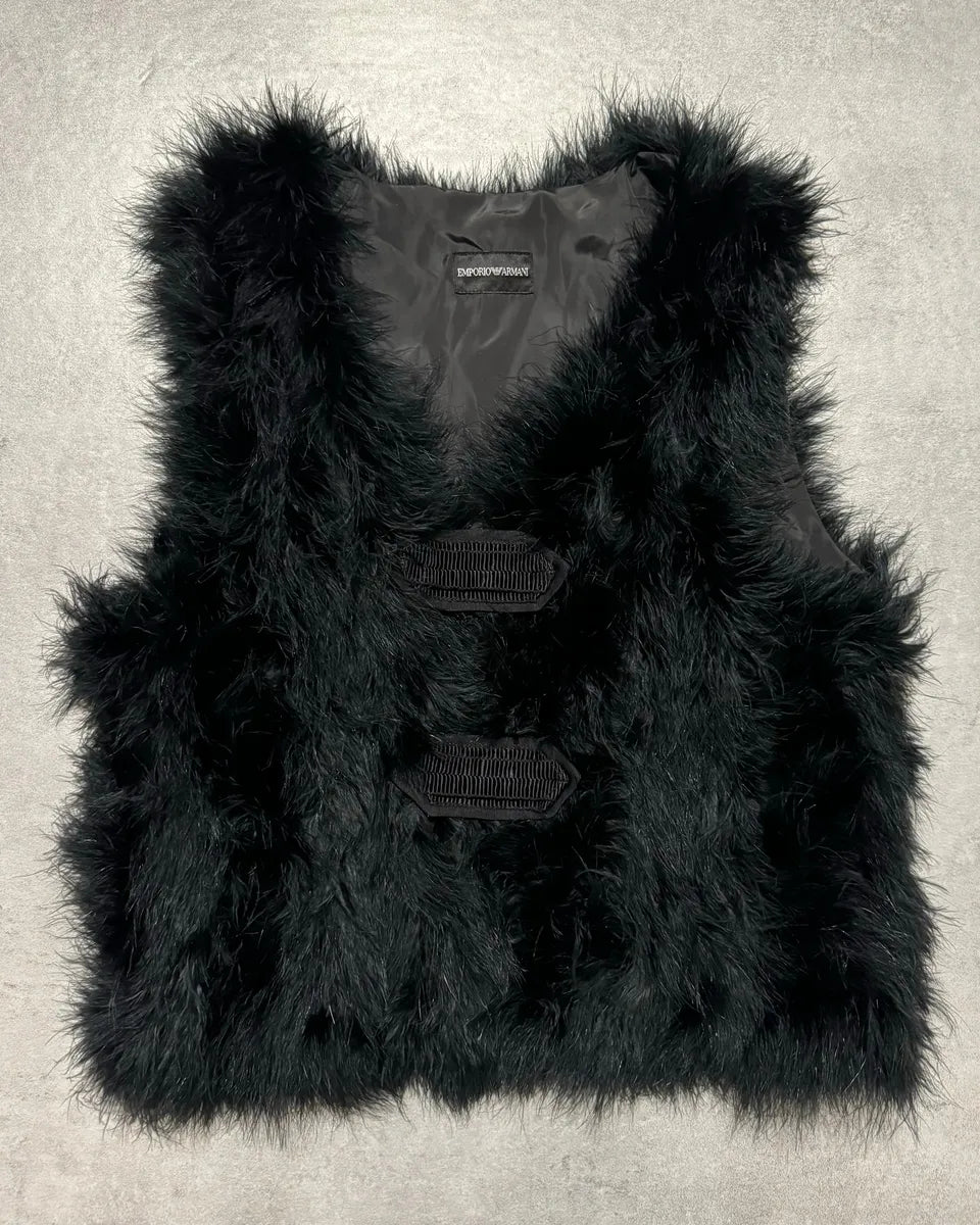 SS2014 Emporio Armani Black Ostrich Feathers Fur Vest BnyPcYh 0