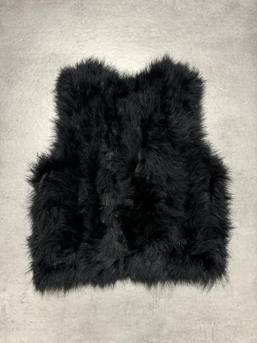 SS2014 Emporio Armani Black Ostrich Feathers Fur Vest BnyPcYh 4