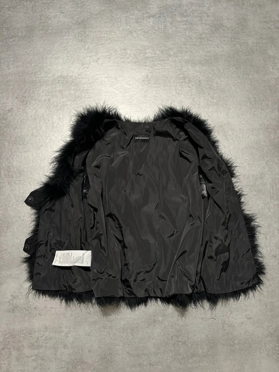SS2014 Emporio Armani Black Ostrich Feathers Fur Vest BnyPcYh 6