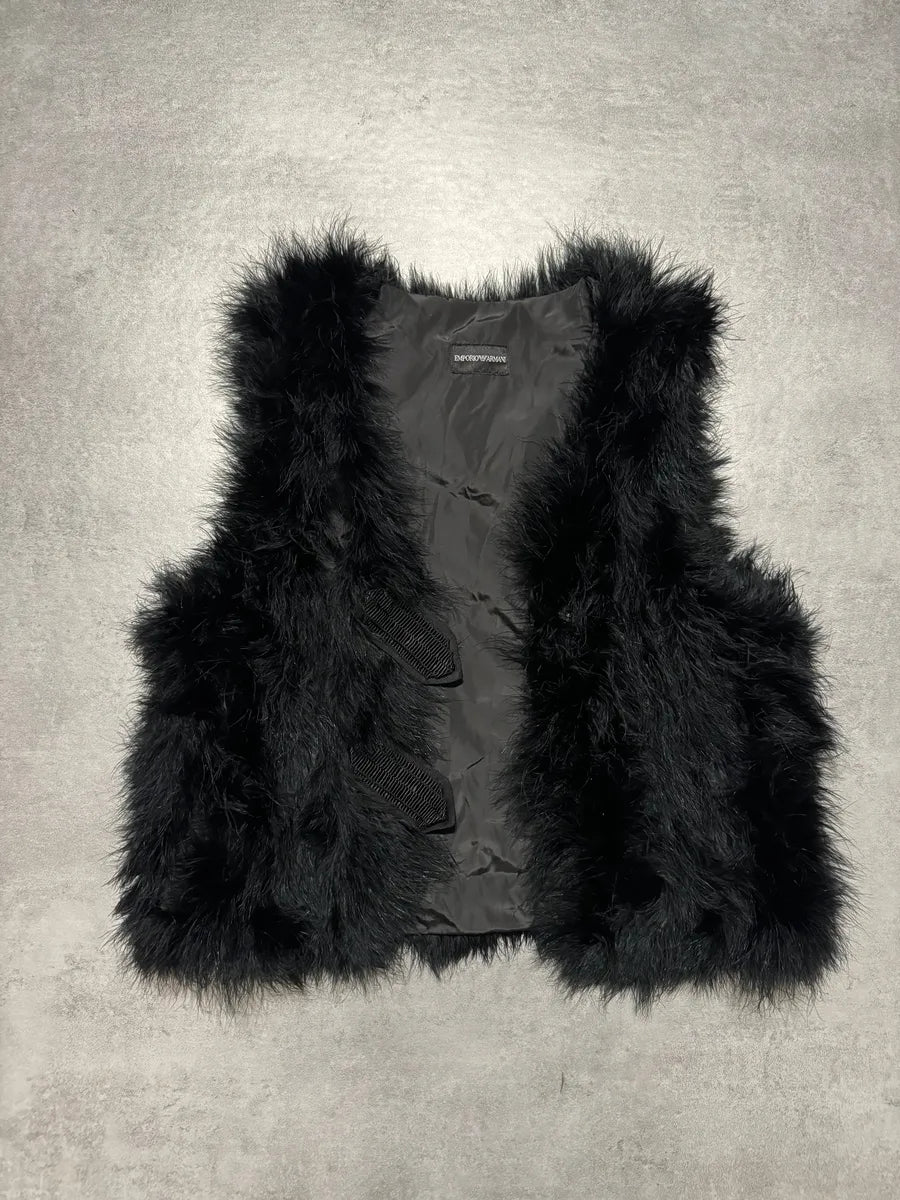 SS2014 Emporio Armani Black Ostrich Feathers Fur Vest BnyPcYh 9