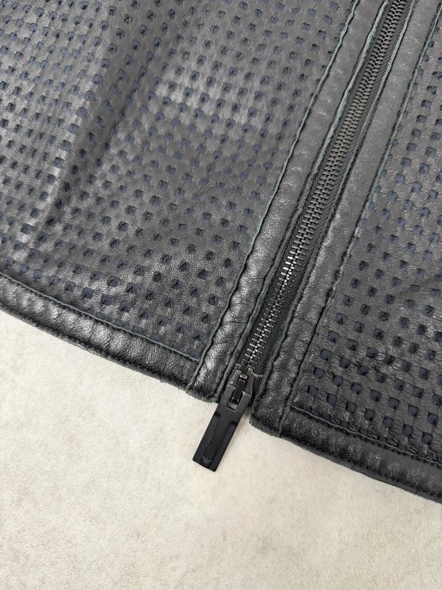 SS2014 Emporio Armani Black Perfored Hooded Leather Jacket DtXmpLW 5