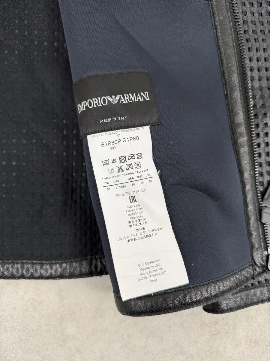 SS2014 Emporio Armani Black Perfored Hooded Leather Jacket DtXmpLW 9