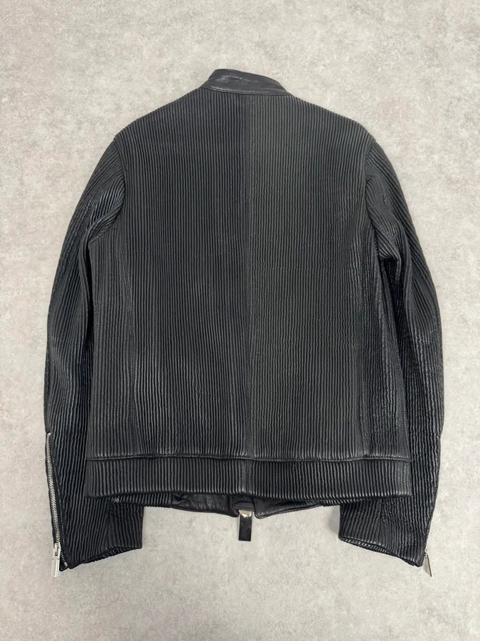 SS2014 Emporio Armani Black Pleated Leather Jacket oDxSGNP 3