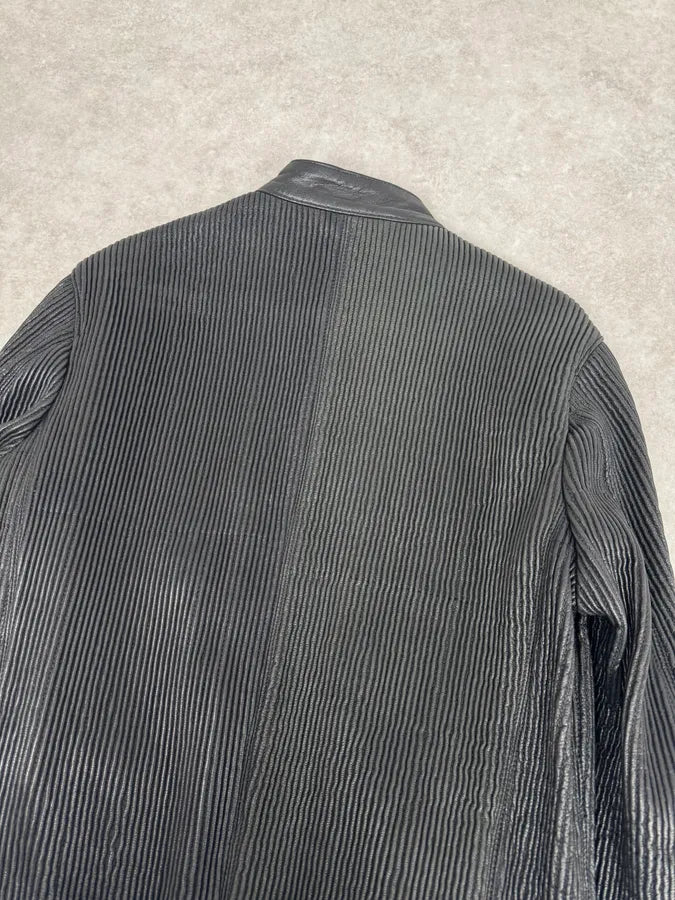 SS2014 Emporio Armani Black Pleated Leather Jacket oDxSGNP 4