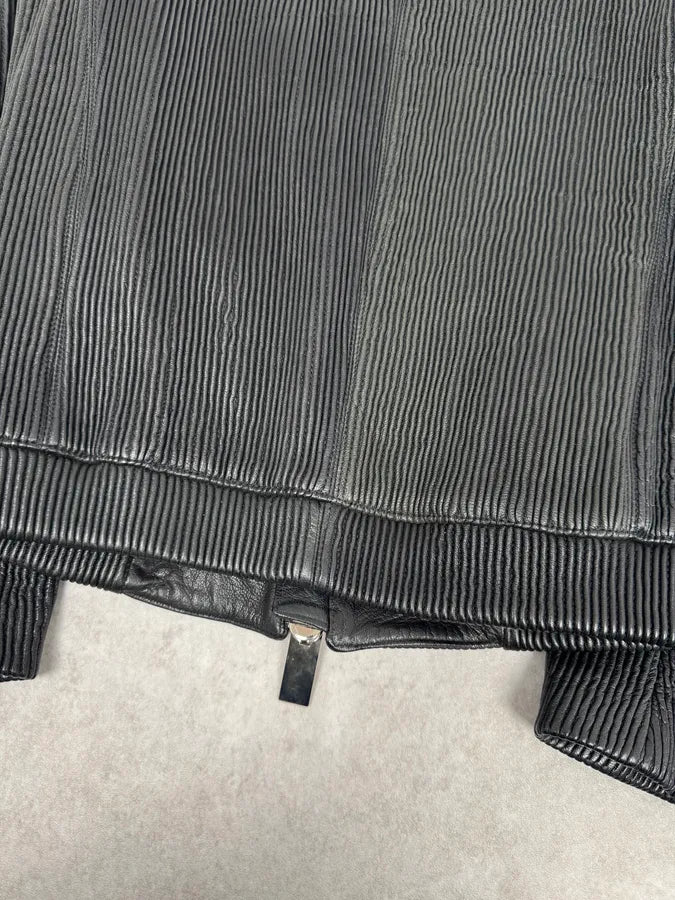 SS2014 Emporio Armani Black Pleated Leather Jacket oDxSGNP 5