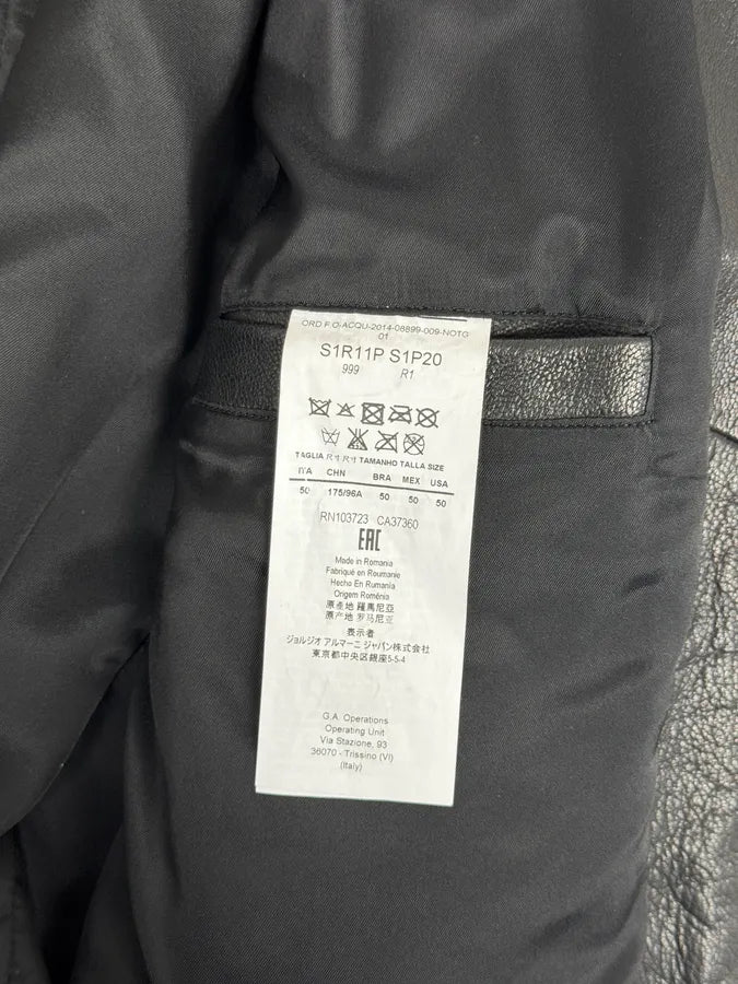 SS2014 Emporio Armani Black Pleated Leather Jacket oDxSGNP 7