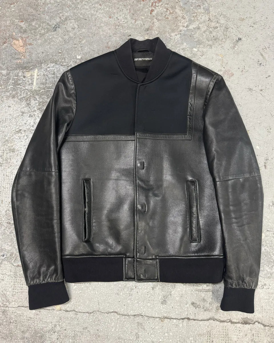 SS2014 Emporio Armani Black Pure Geometrical Leather Jacket (M) 0