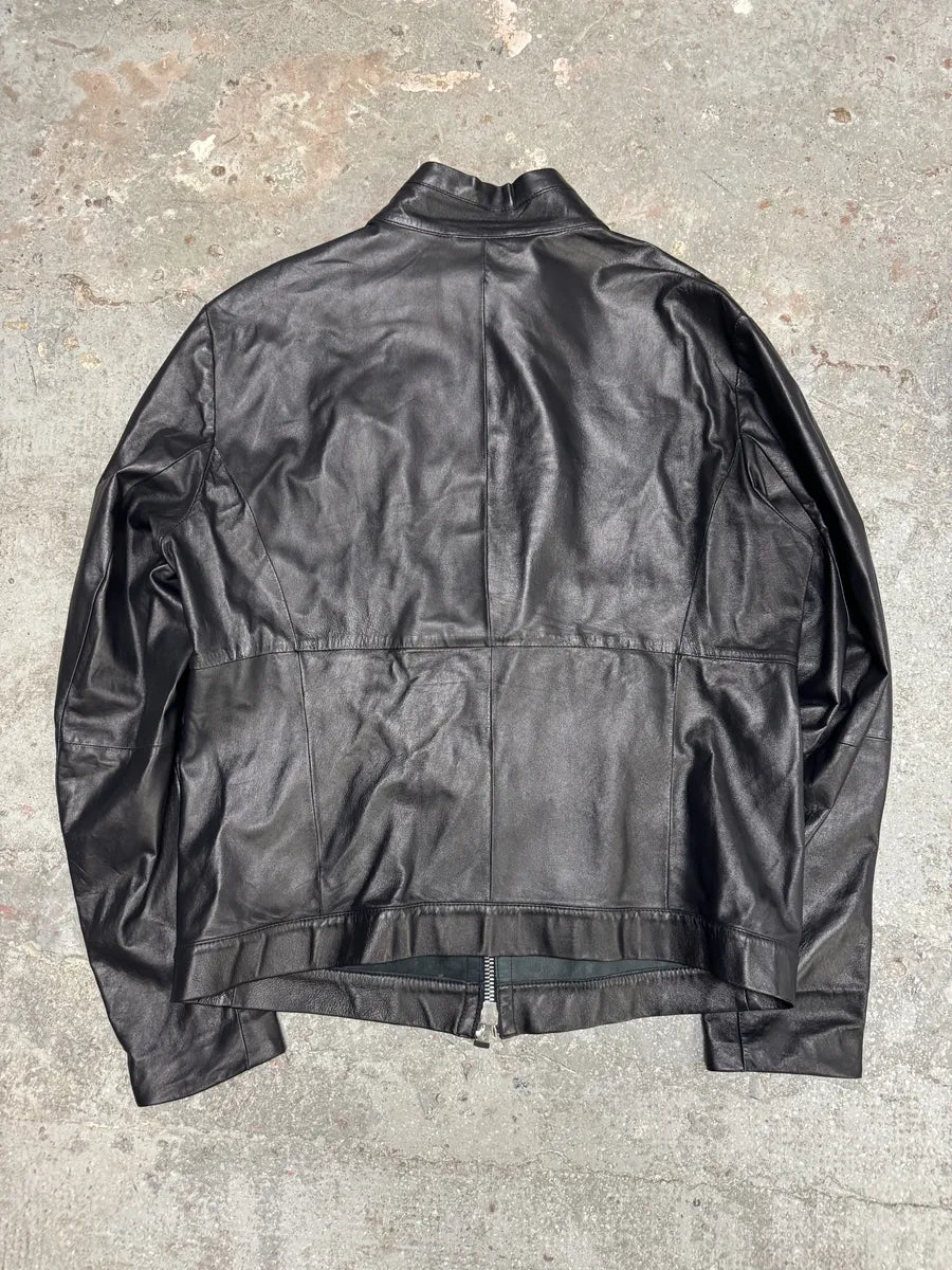 SS2014 Emporio Armani Black Pure Leather Jacket iqDucXA 1