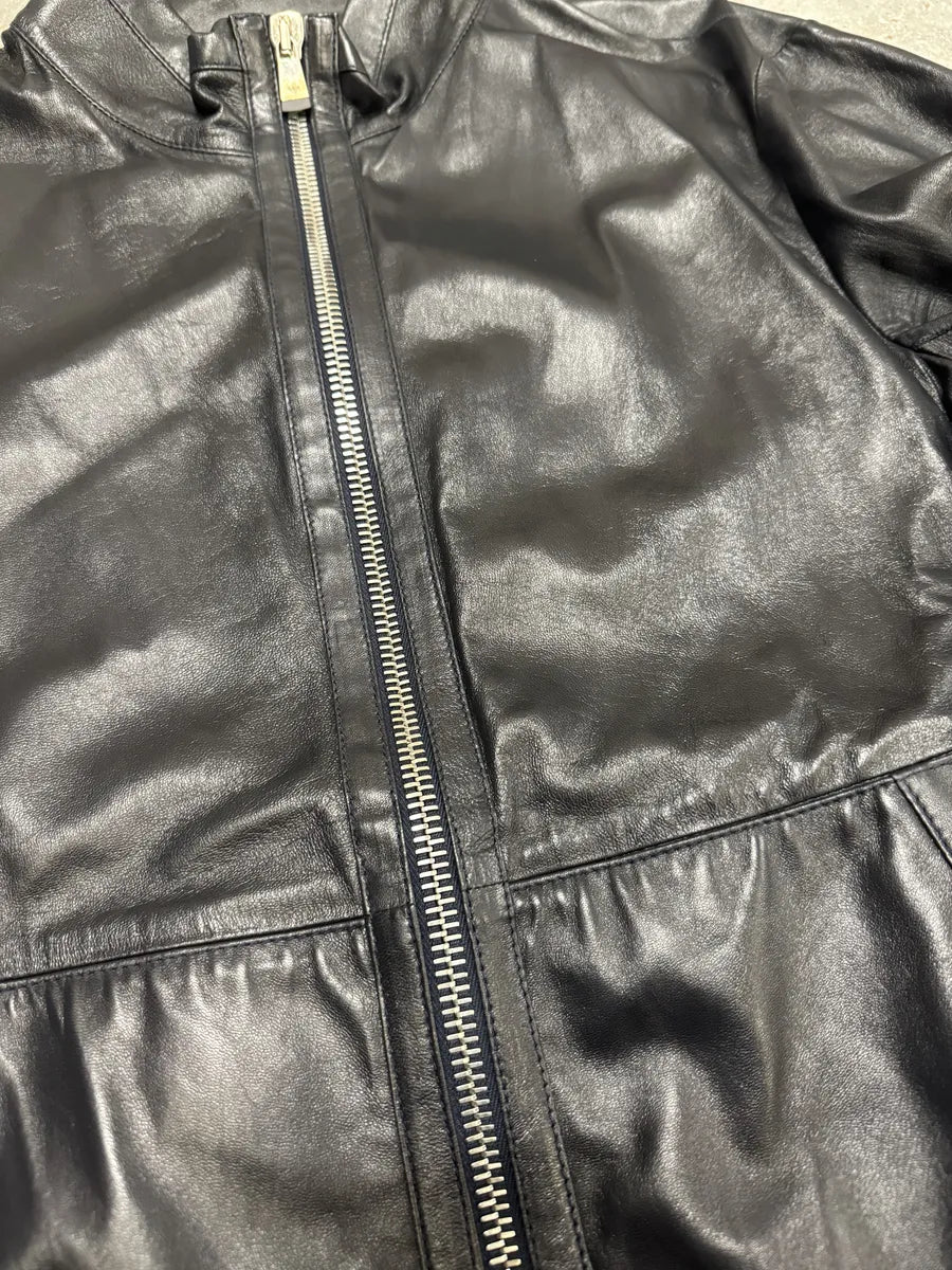 SS2014 Emporio Armani Black Pure Leather Jacket iqDucXA 5