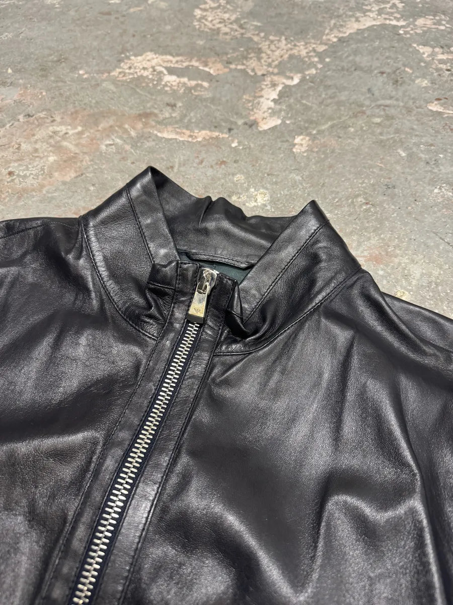 SS2014 Emporio Armani Black Pure Leather Jacket iqDucXA 6