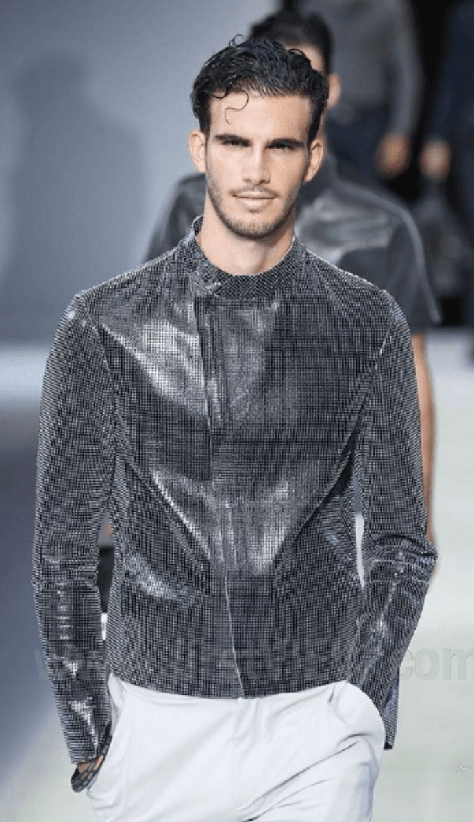 SS2014 Emporio Armani Dark Grey Leather Perforated Laser-Cut Jacket XNcfWbG 1