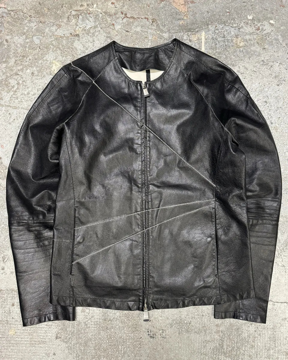 SS2014 Emporio Armani Geometrical Black Leather Jacket VdWthbI 0