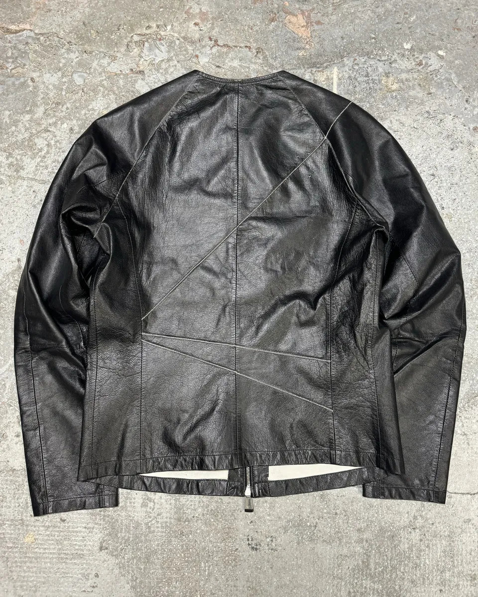 SS2014 Emporio Armani Geometrical Black Leather Jacket VdWthbI 1