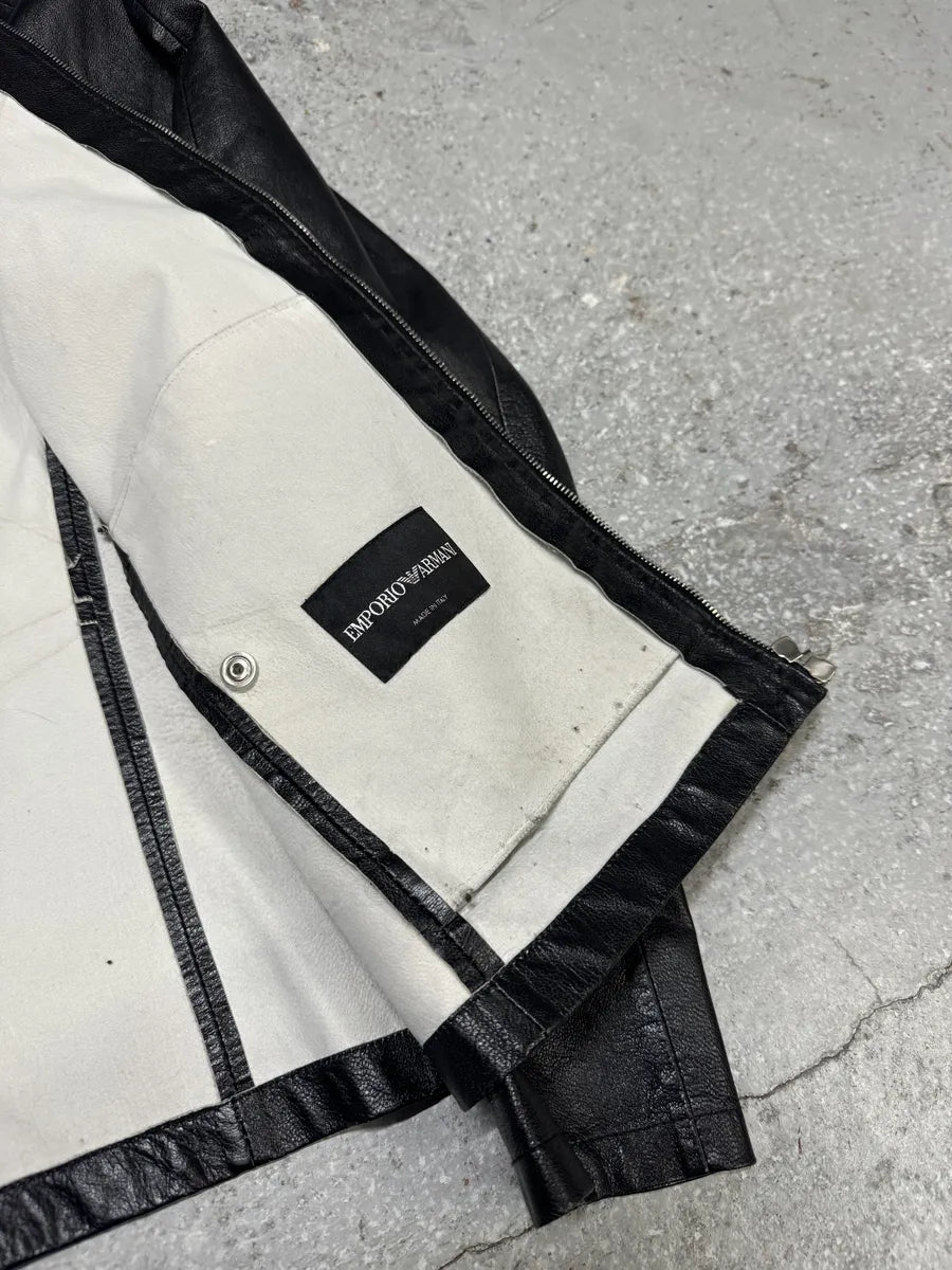 SS2014 Emporio Armani Geometrical Black Leather Jacket VdWthbI 10